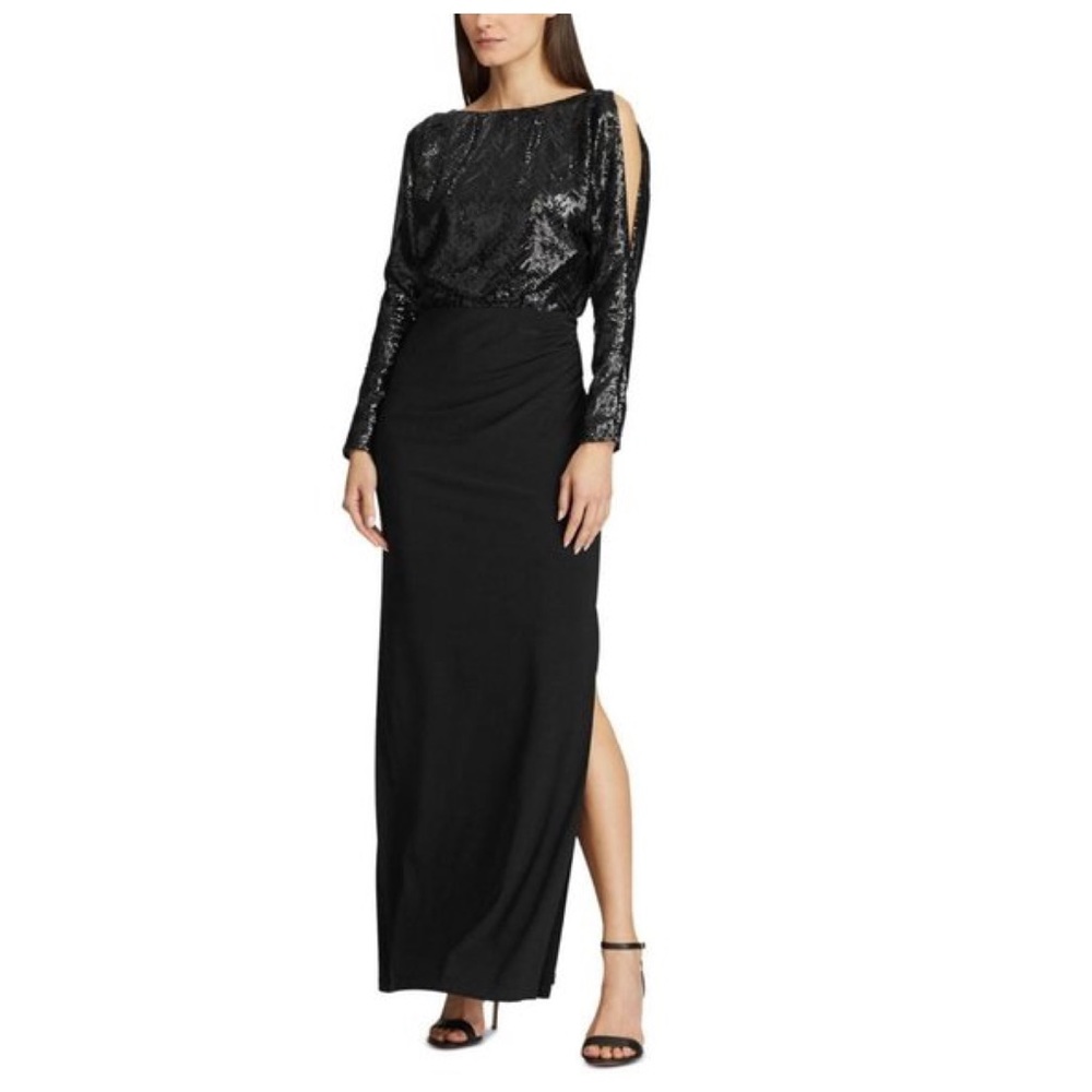 Lauren Ralph Lauren Perina Sequined Evening Dress In Black Size 6 NWT